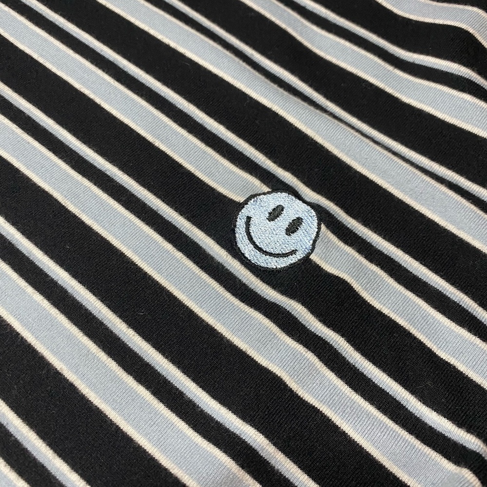 Embroidered Smiley Face Striped Tee